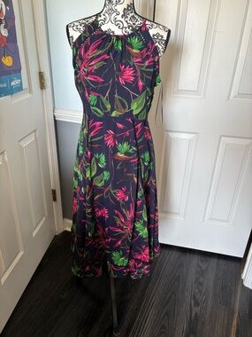Just Taylor Floral Midi Dress with Pink & Green Print